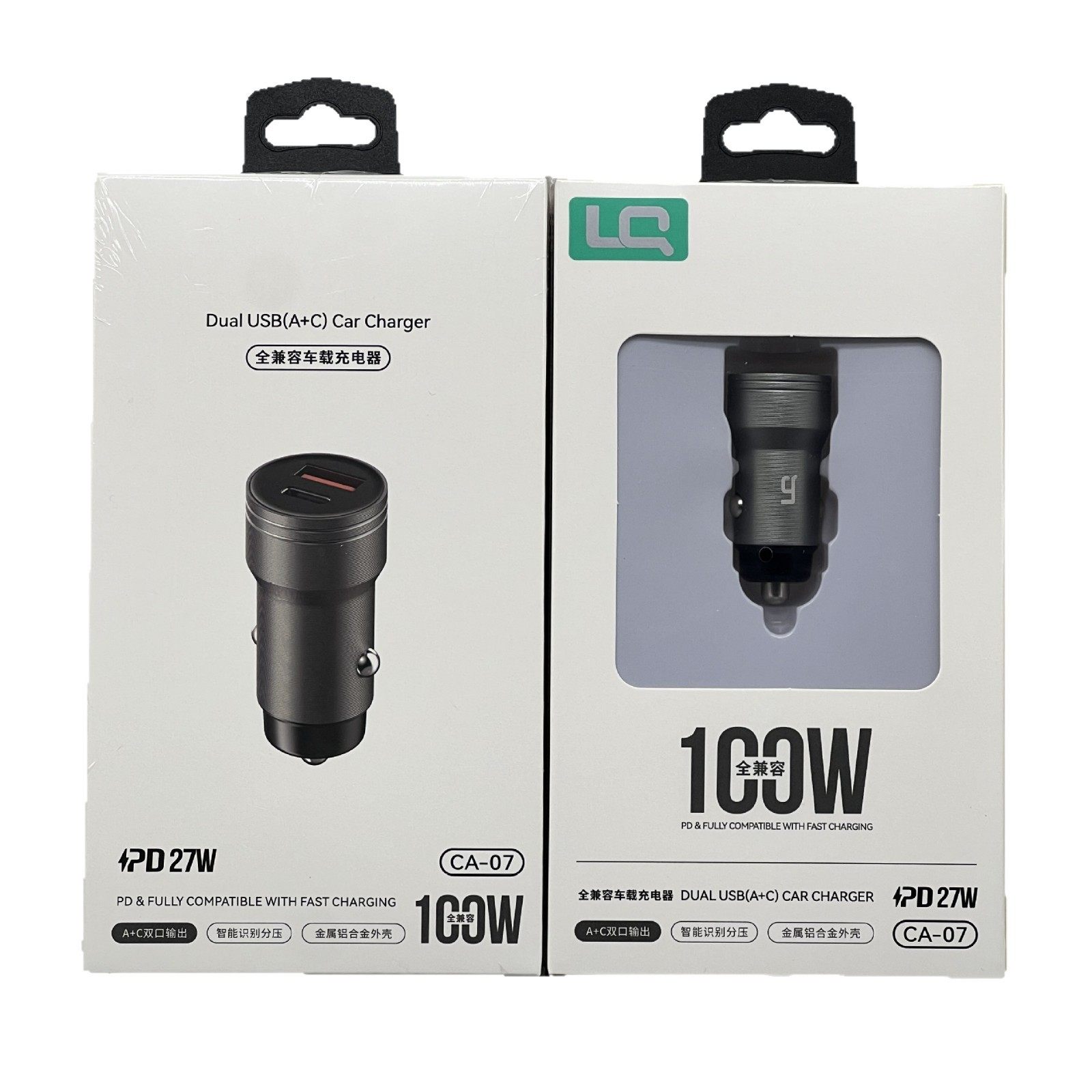 Metal Durable A+C Dual-Port 100W Super Fast Charging Car Mobile Phone Charger Universal Pd27W Fast Charging Car Charger