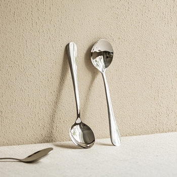 High-grade Light Luxury Vintage Round Spoon Long Handle Spoon Household Exquisite 304 Stainless Steel Spoon Spoon Western Dessert Spoon