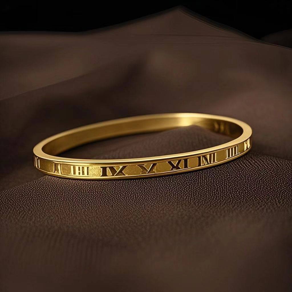 玫瑰金跨境钛钢女款手镯不锈钢轻奢高级感小众时尚锆石手环手镯