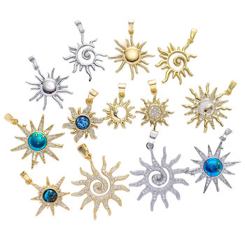 Cross-border color copper plated 18k real gold sun diy jewelry accessories necklace pendant pendant pendant bracelet pendant