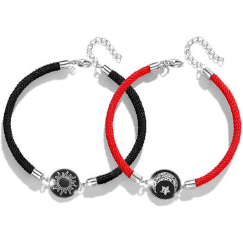 2024 cross-border new handmade men and women couple gift bracelet suit sun and moon glass luminous yin and yang hand rope