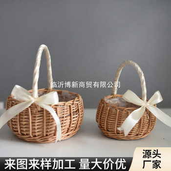 Willow Woven Flower Basket Hand-made Hand-made Fresh Dried Flower Basket Flower Children's Hand-mixed Gift Basket Bamboo and Rattan Woven Storage Basket
