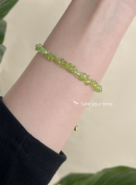 春夏森系橄榄石水晶项链锁骨链新中式小清新甜美天然石项链饰品