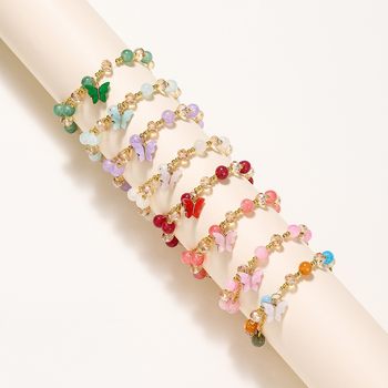Colorful Imitation Jade Explosion Exquisite Butterfly Crystal Glass Bracelet for Women High-End National Style Light Luxury Beaded Bracelet Wholesale