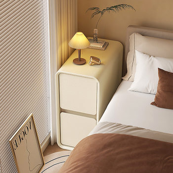 Cream Style Bedside Table Small Mini Ultra-narrow Light Luxury High-end Sense Bedside Cabinet Solid Wood Bedside Table Small Ultra-narrow