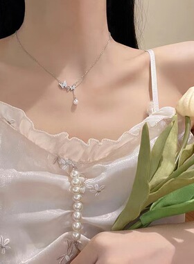 温柔甜美蝴蝶项链女流苏珍珠仙女轻奢小众级感锁骨链微镶颈链女