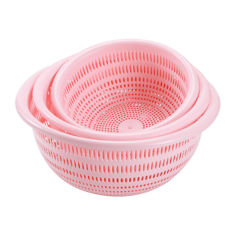 Round Hollow-out Vegetable Washing Basket Three-piece Vegetable Washing Basin Fruit Basket Plastic Draining Sieve Kitchen Vegetable Draining Basket