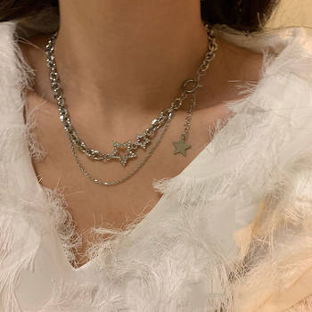 YH ~ high-end star double-layer necklace women's cold style ins hip-hop short clavicle chain trendy temperament chain neck chain