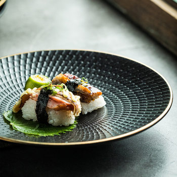 Creative Frosted Gold-Rimmed Ceramic Western Dinner Plate, High-End Pasta Plate, Accessible Luxury Salad Plate, Hotel Tableware, Sashimi Presentation