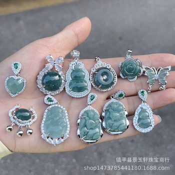 Manufacturer Wholesale A-Grade Hazardous Jade Blue Water Gourd Pendant 925 Silver Inlaid Pendant Necklace Live Supply Wholesale