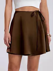 Cross-Border Women's Clothing Export Satin Skirt High-Waisted One-Piece A-Line Skirt European and American Pure Color Acetate Wrap Skirt