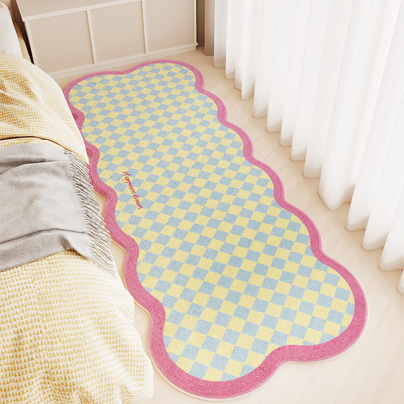 Dopamine Solid Color Checkered Faux Cashmere Skin-Friendly Comfortable Bedroom Room Bedside Blanket Thickened Cooling Stain-Resistant Bay Window Mat