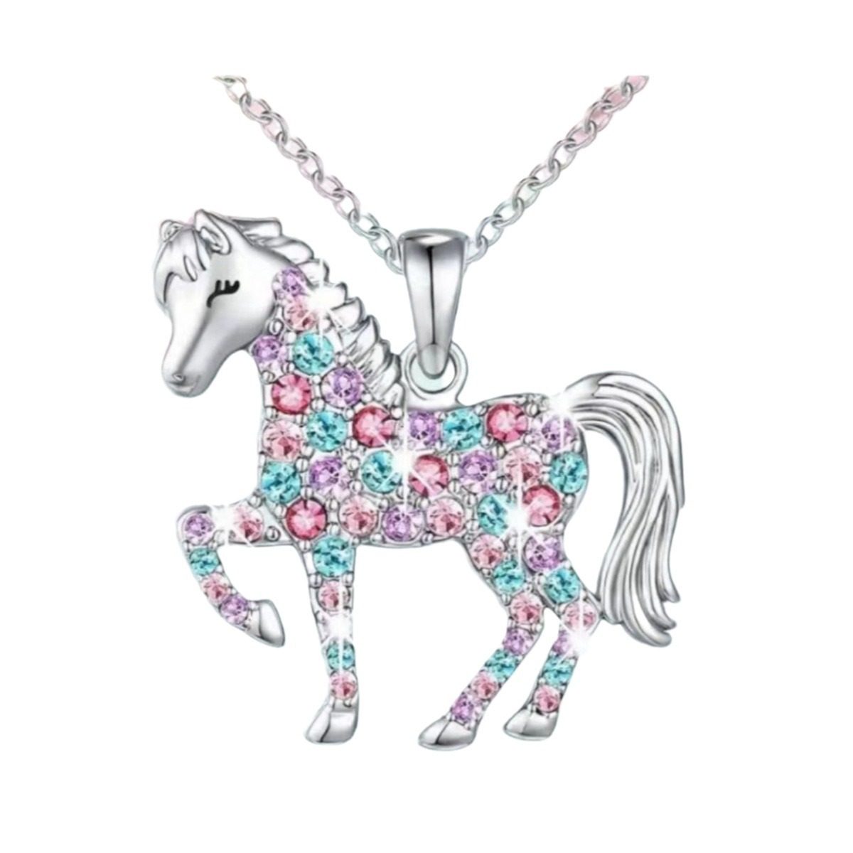 temu cross-border new fashion high sense necklace european and american amazon cute colorful pony pendant children's necklace