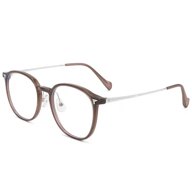 Miki ultra-light round frame glasses frame women's adjustable square round face anti-blue light plain milk tea color eyes 01247
