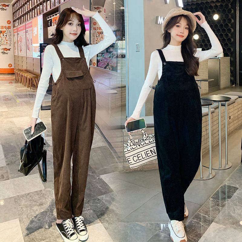 Maternity Overalls Set Spring and Autumn Fashion New Style Fleece-Lined Maternity Pants Sweater Loose Plus Size Maternity Wear Casual Pants