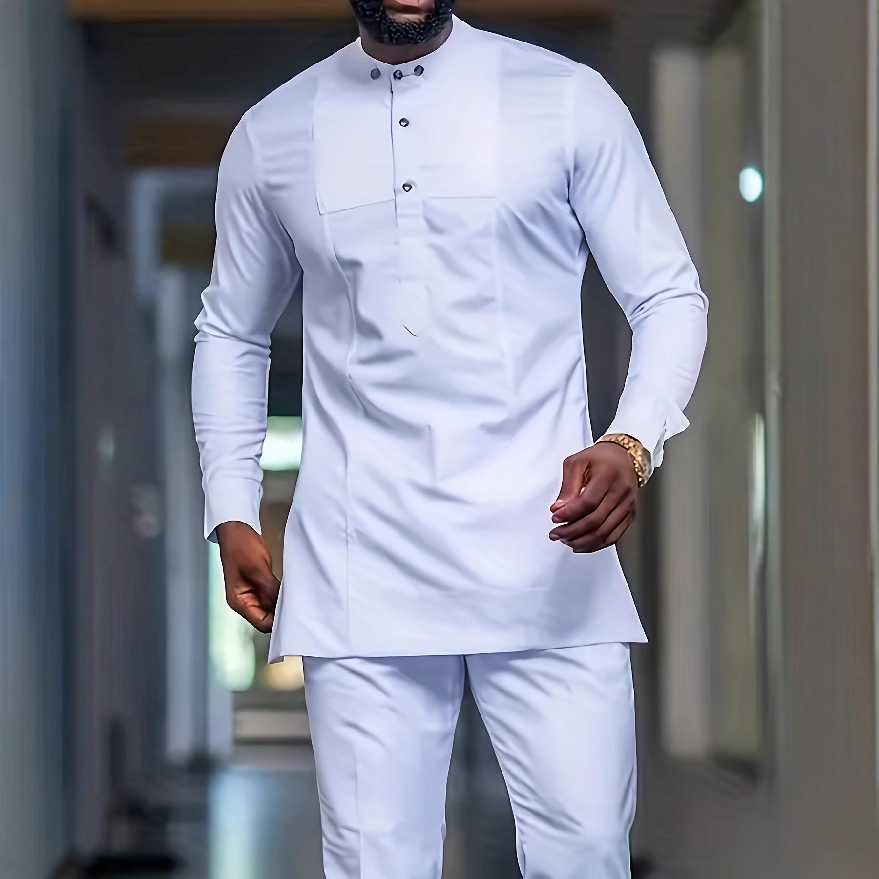 传统外贸非洲风格男士结婚新西装2件套圆领长袖上衣加裤子外贸