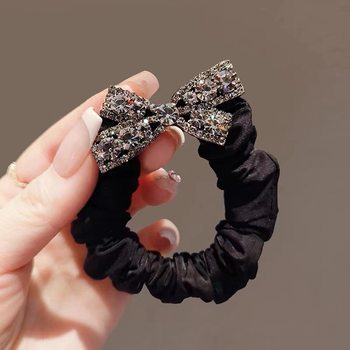 Black Flash Diamond Bow Headband Advanced Sense Ponda Tail Small Intestinal Hair Ring High Elastic Ball Head Rubber Tendon Hair Rope Headwear