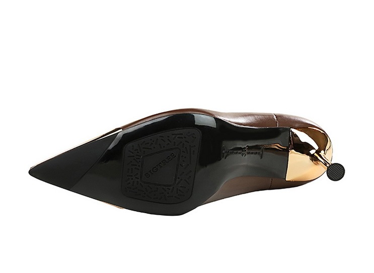 Boot nữ cổ thấp gót nhọn siêu cao mũi nhọn kim loại phối khóa kéo — 319-11 đen 8cm, 319-A11 Cà phê 5cm, 319-A11 đen 5cm, Màu nâu 319-11 8cm