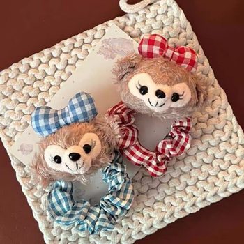 Shirley Mae Duffy Bear Hair Ring Red Plaid Bow Large Intestine Hair Ring Ball Head Rubber Tendon Hand Rope Small Intestine Ring Female