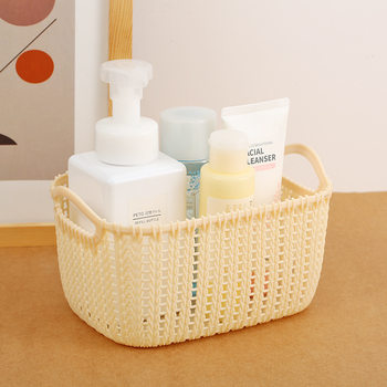 Imitation Rattan Pure Color Cabinet Storage Basket Imitation Rattan Cut Out Plastic Storage Basket Satchel Bathroom Bedroom Sundry Storage Basket