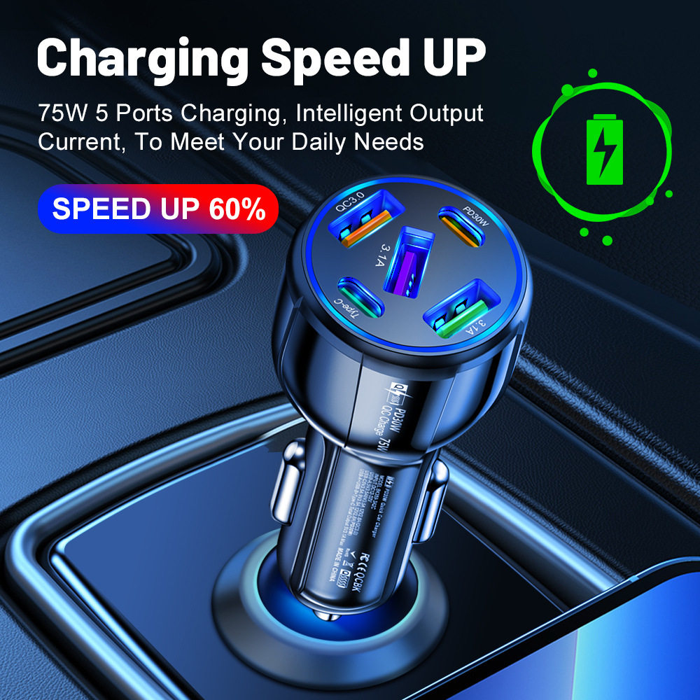 Multi-Port Pd USB Car Charging Mobile Phone Type-C Adapter Qc3.0 Fast Car Charging
