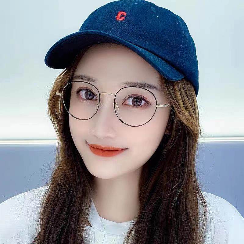 New Round Frame Metal Anti-blue Light Glasses Frame Men's Korean Style Fashion Student Finished Nearby Mirror Women's Flat Glasses Frame