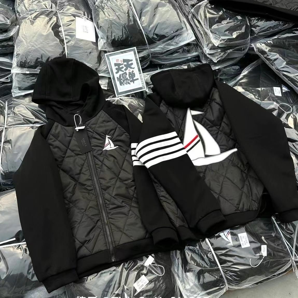 2024 Autumn and Winter Splicing Sailing Cotton Coat College Style All-match Warm Couple Hooded Cotton Coat Trendy Solid Color Jacket