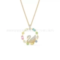 Colorful rainbow swan gold necklace