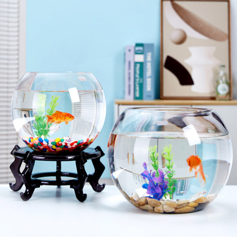 Office Desk Glass Fish Tank Goldfish Tank Aquarium Living Room Small Desktop Turtle Tank Transparent Round Home Shihua