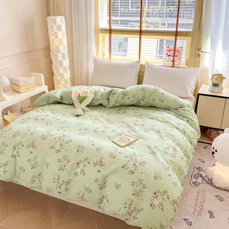 Ins pastoral style cotton bed four-piece set cotton spring and summer small fresh quilt cover cotton bed hat three-piece set wholesale