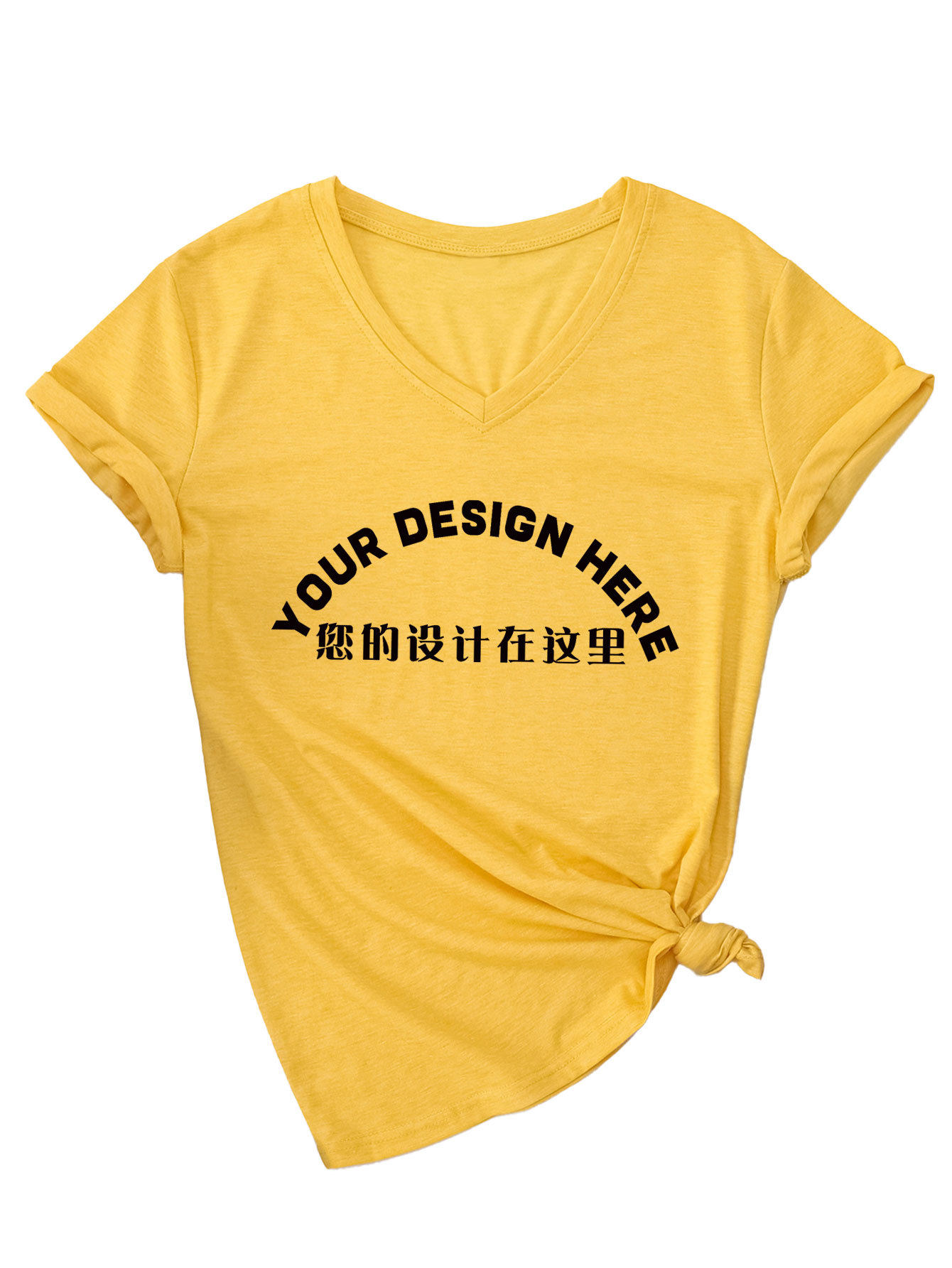 外贸一件制定DIY图案印花外贸欧美现货时尚批量批发女士V领短袖衫