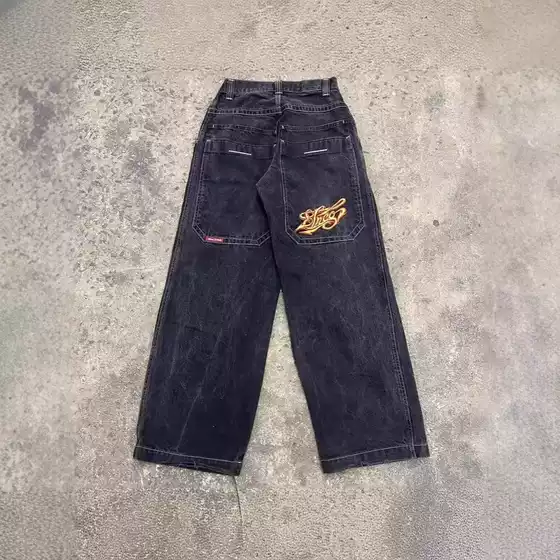 Y2K Jeans Streetwear Harajuku Hip Hop Retro Punk Embroidered Loose Jeans Men's High Waist Wide Leg Pants