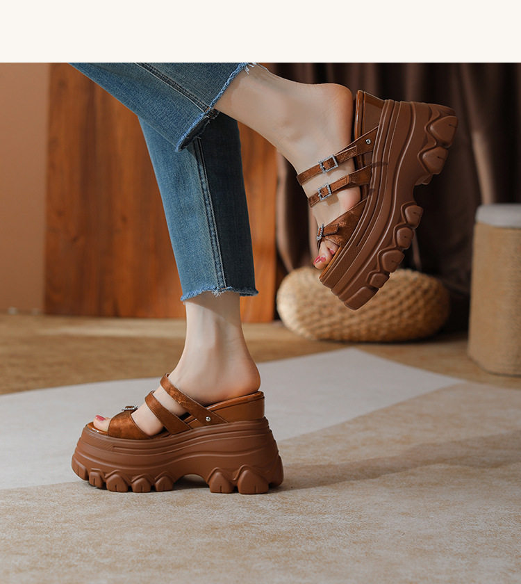 Sandal cao gót nữ mũi hở đế dày 12 cm, phong cách platform — Trắng Bạc, Đen, Mơ Sẫm chi tiết 2