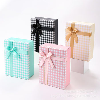 Cross-border hot-selling folding box simple plaid bow gift box birthday gift packaging one-piece gift box wholesale
