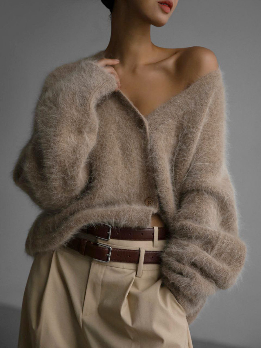 Womens Soft Knit Cardigan Faux Mink Loose Fit Long Sleeve Casual Spring and Autumn Wear Wholesale Available