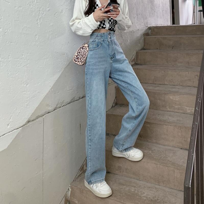 High Waisted Light Wash Jeans for Women Loose Fit Straight Leg Trendy Design Fall Winter Fashion Wholesale Available