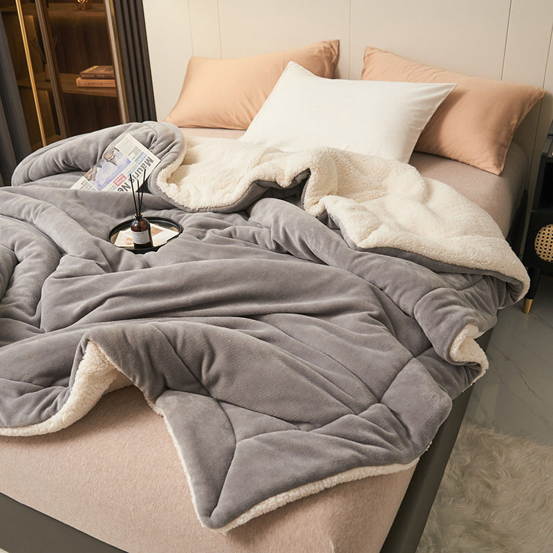 Autumn and Winter Double-Layer Thickeneded Lamb Velvet Blanket Pure Color Composite Milk Velvet Blanket Flannel Single and Double Nap Blanket