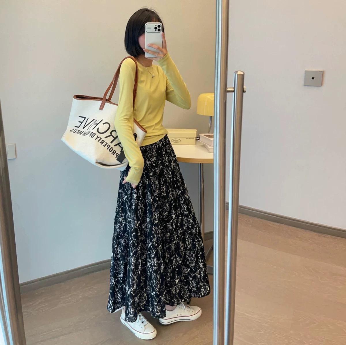 High Waisted Chiffon Floral Midi Skirt Lightweight Elastic Waist Flattering Fit Spring Summer Casual Wear Wholesale