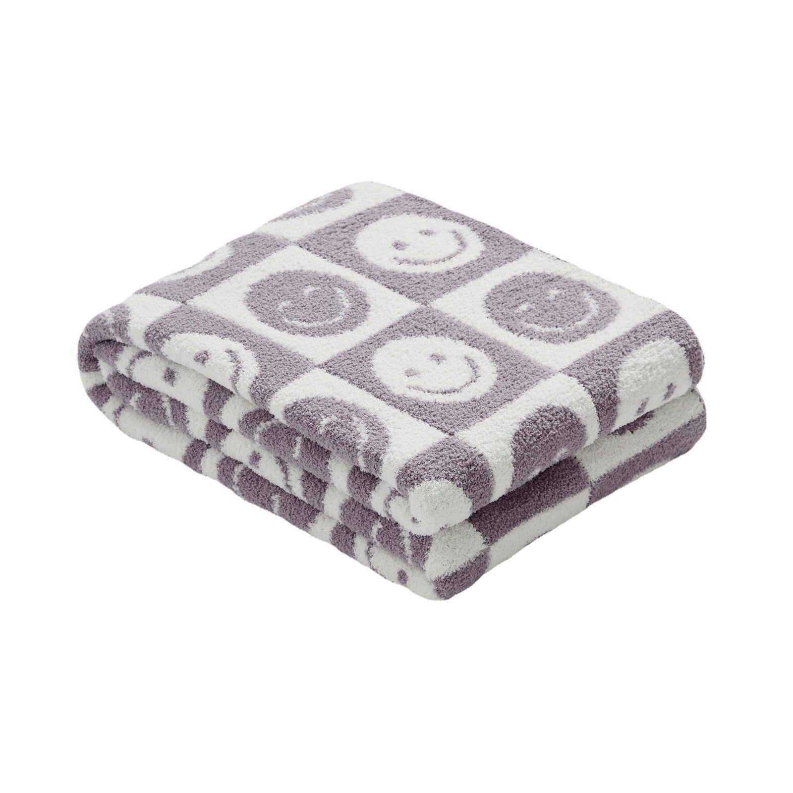 Langao Ins Super Fire Checkerboard Smiley Blanket Half-side Velvet Knitted Thread Blanket Sofa Thickened Blanket Soft Dress