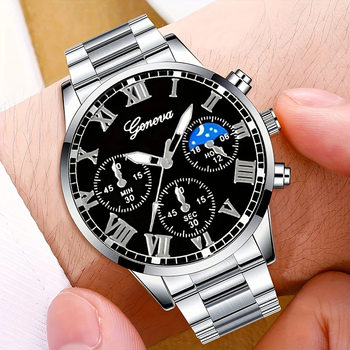 Cross-Border Popular Men's Steel Band Watch, Elegant Business Quartz Men's High-End Watch, Casual and Versatile Large Dial