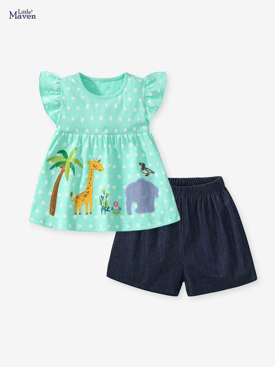 2024 Summer Girls' Set, Cotton Short-sleeve & Shorts Kids' 2-piece Outfit