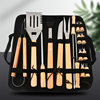Wooden Handle Stainless Steel Grill Set 16-Piece Outdoor Camping Grill Set with Cloth Bag Shovel Fork Clip Bbq Barbecue Tool Set