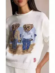 Rl Early Autumn New Bear Embroidered Round Neck Long-Sleeved Knitwear Women's Knitwear Cartoon Pattern Jacquard Versatile Top