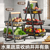 Wooden Handle Fruit Basket Double-Layer Storage Basket Desktop Storage Basket Snack Storage Basket Drain Basket Fruit and Vegetable Basket