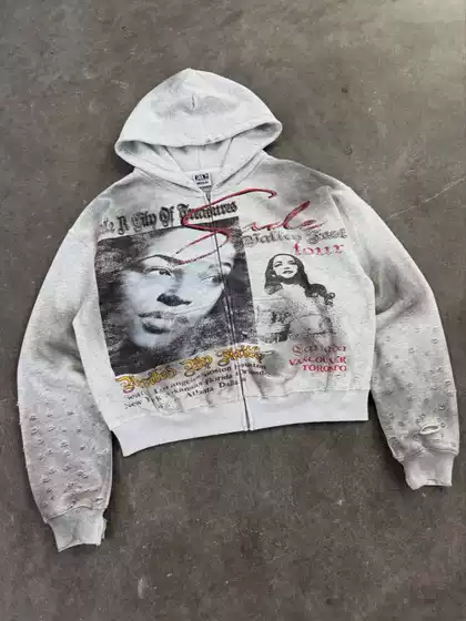 European and American Style Rhinestone Printed Retro High Street Cross-Border Hooded Sweatshirt Cardigan Unisex Trendy and Unique Winter New Arrivals