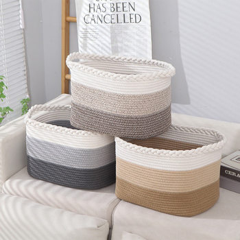 Factory wholesale simple wind lace cotton rope storage basket home decorative cotton rope woven sundries storage basket