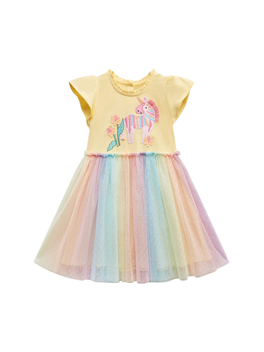 Kids' Princess Dress, Summer Cotton Tulle Kids' Skirt, Girls' Short-sleeve Dress