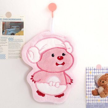 Square Puppy Kitchen Hanging Hand Towel Absorbent Quick-Drying Thickeneded Kidsren's Coral Velvet Soft Towel Stereo Embroidery