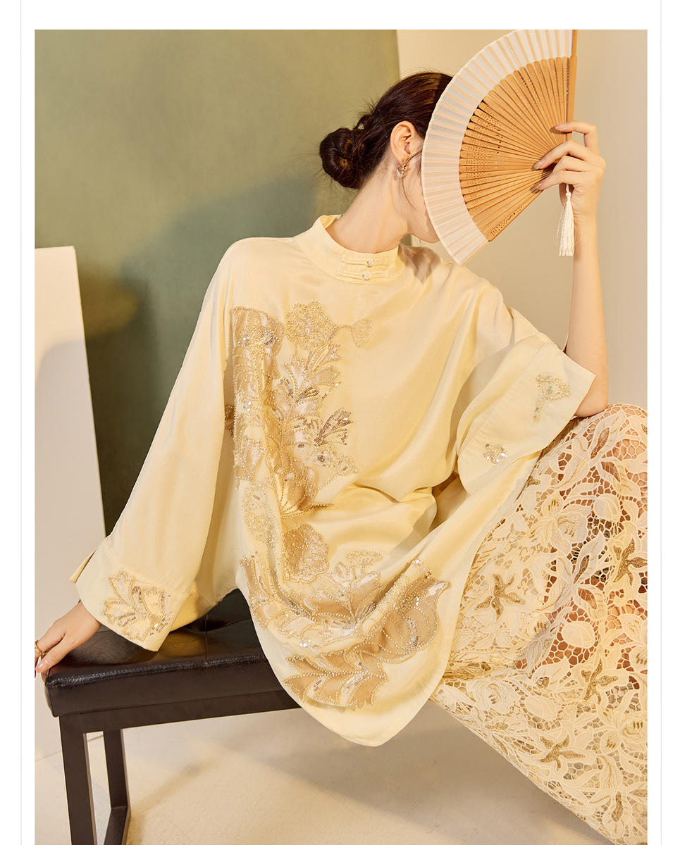 Áo sơ mi nữ dáng rộng tay lỡ thêu hoa cúc dài — Gạo Ánh Trăng (Giao hàng trong 7 ngày), Gạo Ánh Trăng (Giao hàng trong ngày)