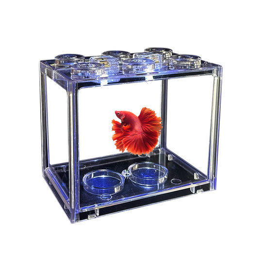 Thai Fighting Fish Building Blocks Fish Tank Desktop Small Mini Super White Fish Tank Cyber Celebrous Night Market Acrylic Building Blocks Fish Tank